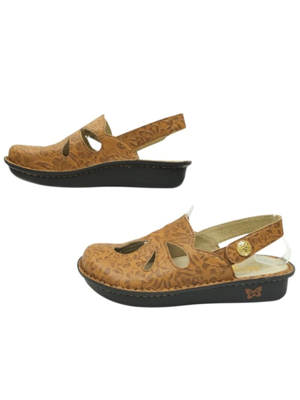 Alegria Floral Embossed Leather Sandals US 6 EU 36 Butterfly Comfort Rocker Clog